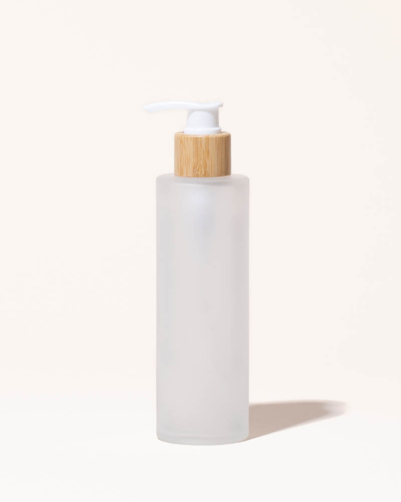 6.7oz / 200ml frosted glass & bamboo lotion bottle