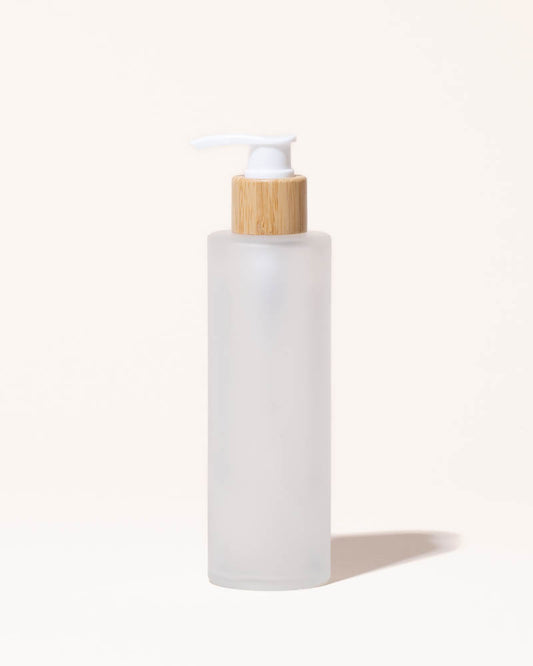6.7oz / 200ml frosted glass & bamboo lotion bottle